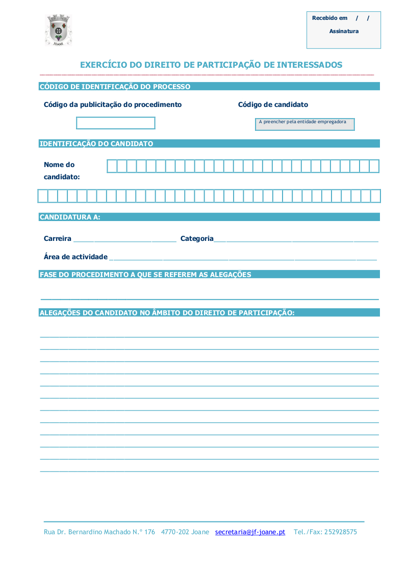 Formulrio Participao de interessados - Audincia